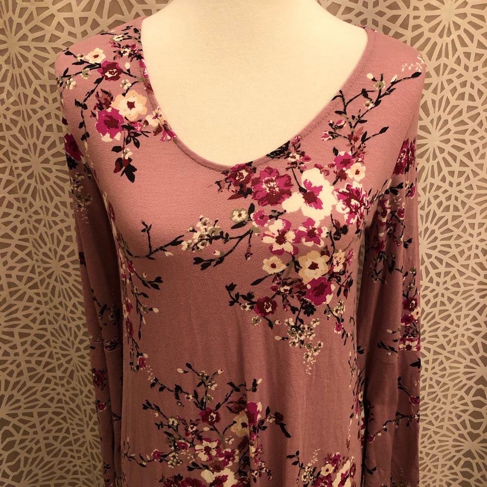 Pink Rose Floral Bell Sleeve Long Sleeve Dress - Picture 2 of 8